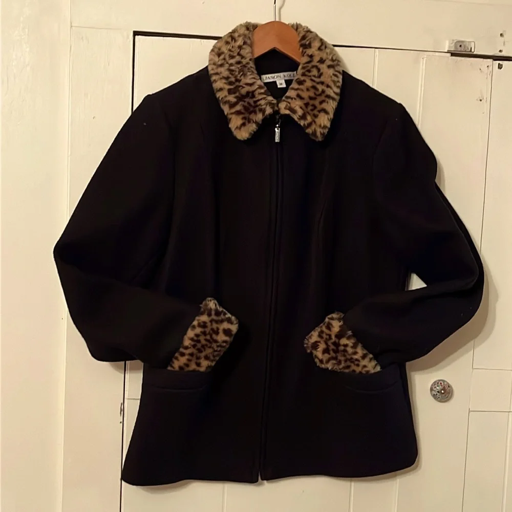 Jason Cole ladies medium lined wool coat, fur trimmed full zip - Picture 1 of 3